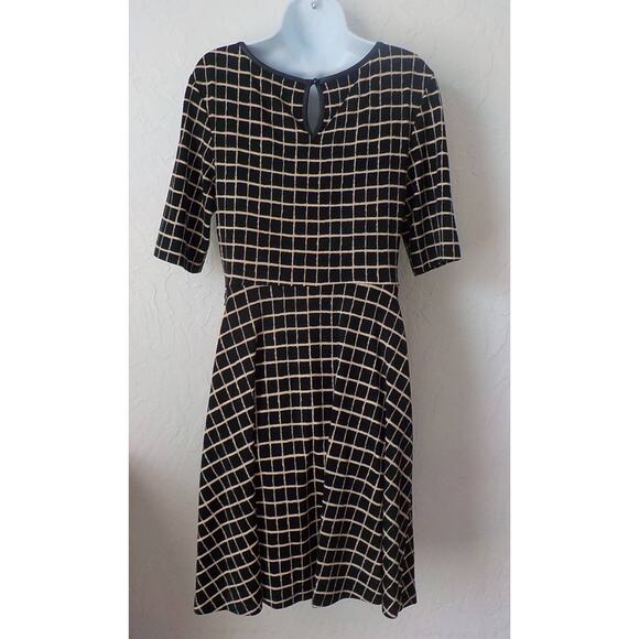 Connected Apparel Women 8 Black Squares Knit Dress Fit Flare Half Sleeve Keyhole - Picture 8 of 11